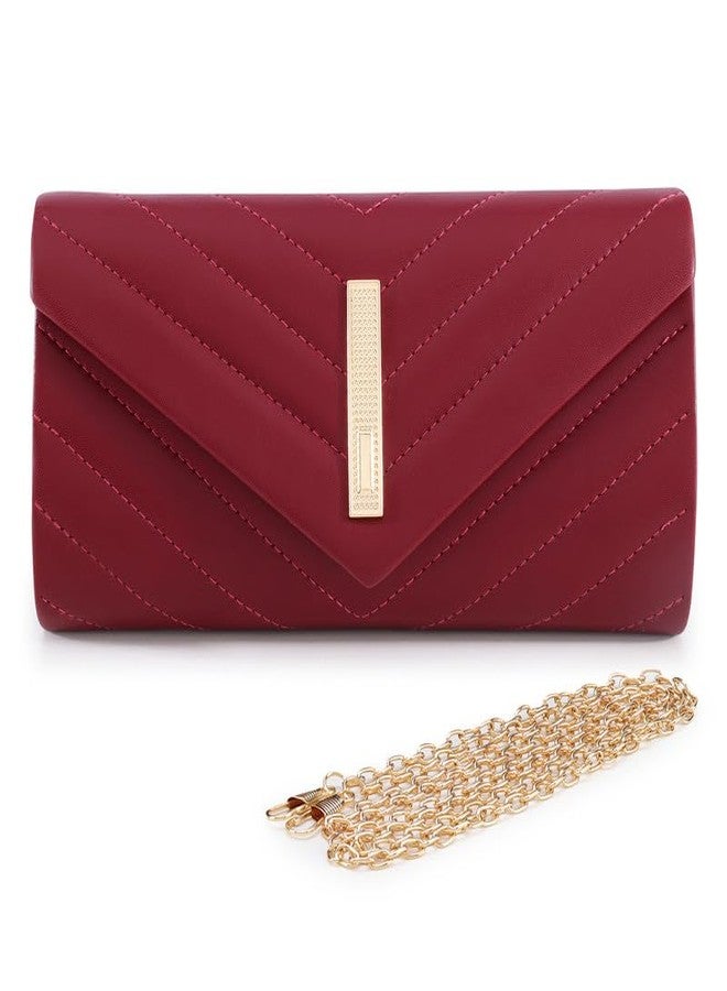 ZEVORA Women's Framed Foldover Clutch | Detachable Chain Sling Strap | Ladies Purse Wallet 05A Maroon (24X12 CM) - Image 1
